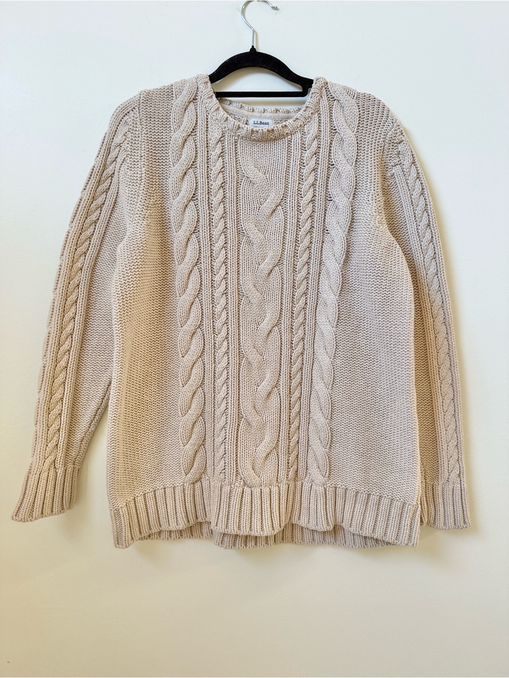 Vintage LL Bean 100% cotton cable knit fisherman sweater fits size small